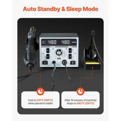 2-in-1 Hot Air Rework &amp; Soldering Station 820W with 5V USB Charging Port | EU