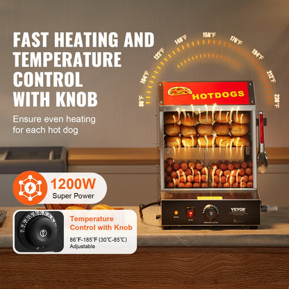 Commercial Hot Dog Steamer 2-vånings elektrisk bullvärmare 27L skjutdörrar