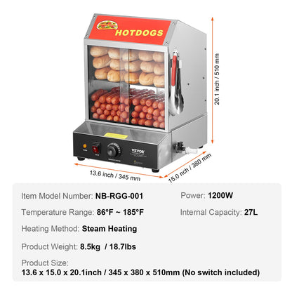 Commercial Hot Dog Steamer 2-vånings elektrisk bullvärmare 27L skjutdörrar