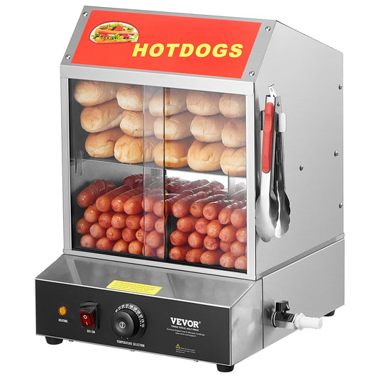 Commercial Hot Dog Steamer 2-vånings elektrisk bullvärmare 27L skjutdörrar