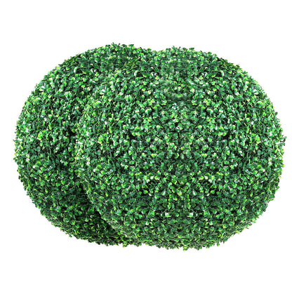 Konstgjorda växter buxbomsträd, 24 tum höga (2 stycken), kulformade faux topiaries växt, året runt gröna feaux växt dekorativa bollar för trädgård, balkong, trädgård, bröllop och heminredning