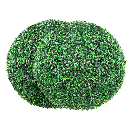 Konstgjorda växter buxbomsträd, 24 tum höga (2 stycken), kulformade faux topiaries växt, året runt gröna feaux växt dekorativa bollar för trädgård, balkong, trädgård, bröllop och heminredning