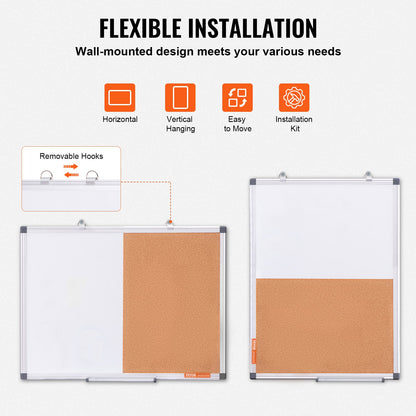 24" x 18" Whiteboard & Cork Board Combo med aluminiumram för skolhem