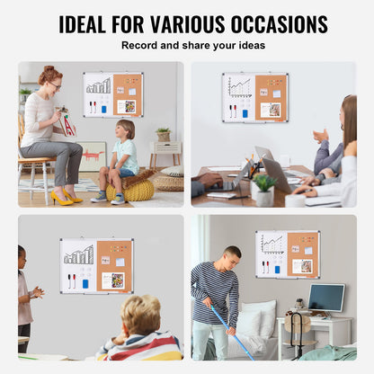 24" x 18" Whiteboard & Cork Board Combo med aluminiumram för skolhem