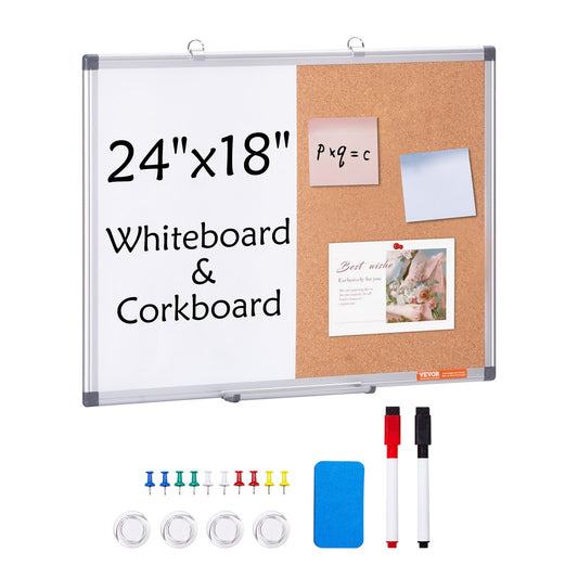 24" x 18" Whiteboard & Cork Board Combo med aluminiumram för skolhem
