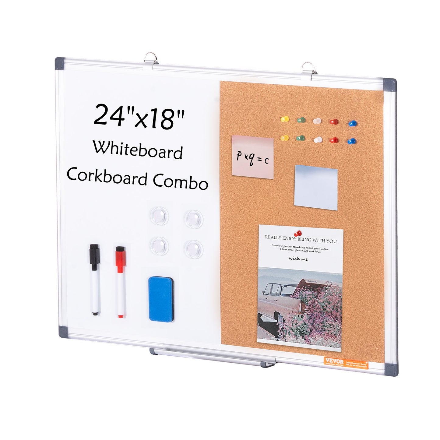 24" x 18" Whiteboard & Cork Board Combo med aluminiumram för skolhem