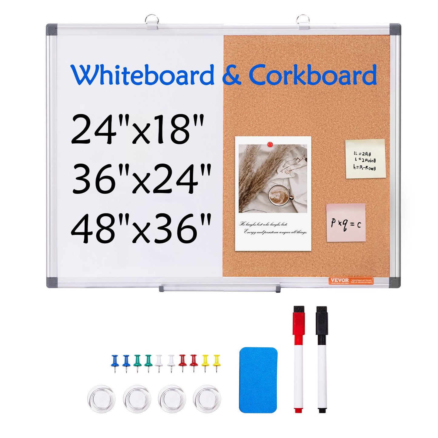 24" x 18" Whiteboard & Cork Board Combo med aluminiumram för skolhem