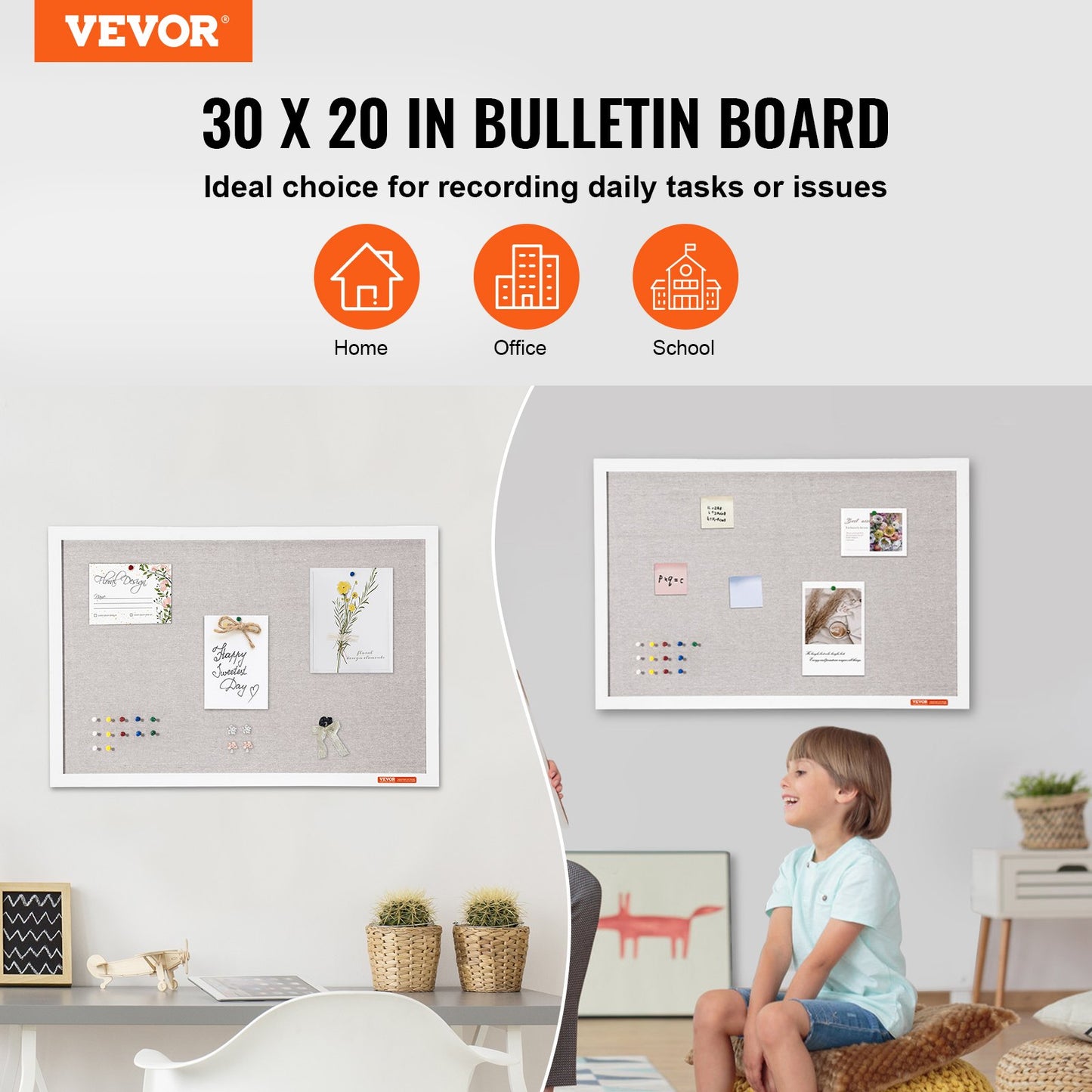 30"x20" vit korktavla med linneyta Väggmonterad anslagstavla