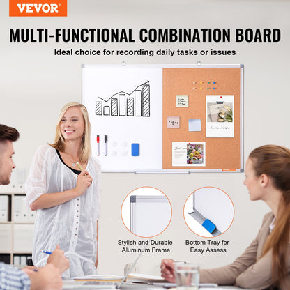 36" x 24" Whiteboard & Cork Board Combo med aluminiumram för skolhem