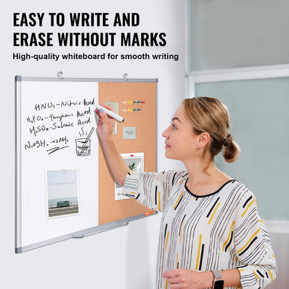 36" x 24" Whiteboard & Cork Board Combo med aluminiumram för skolhem