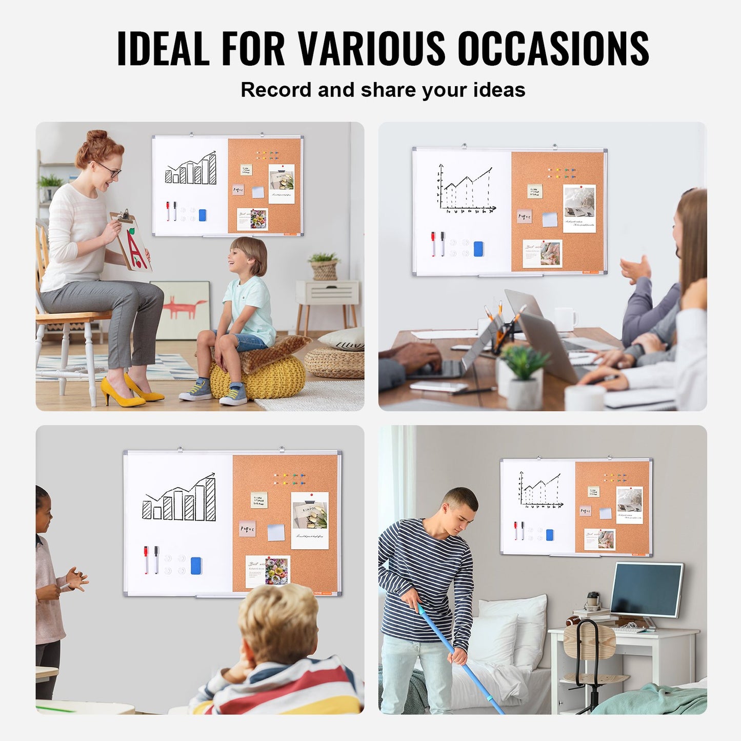 36" x 24" Whiteboard & Cork Board Combo med aluminiumram för skolhem