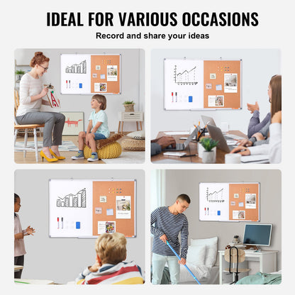 36" x 24" Whiteboard & Cork Board Combo med aluminiumram för skolhem