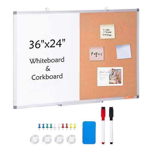 36" x 24" Whiteboard & Cork Board Combo med aluminiumram för skolhem