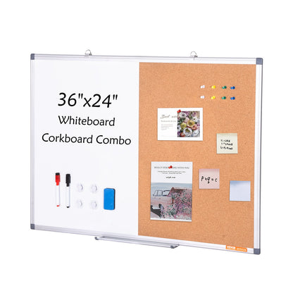 36" x 24" Whiteboard & Cork Board Combo med aluminiumram för skolhem