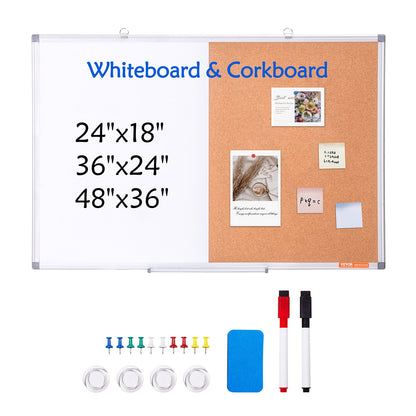 36" x 24" Whiteboard & Cork Board Combo med aluminiumram för skolhem