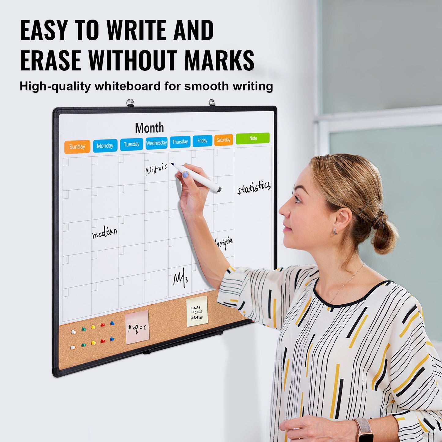 36"x24" Monthly Calendar Whiteboard &amp; Cork Board Combo with Aluminum Frame
