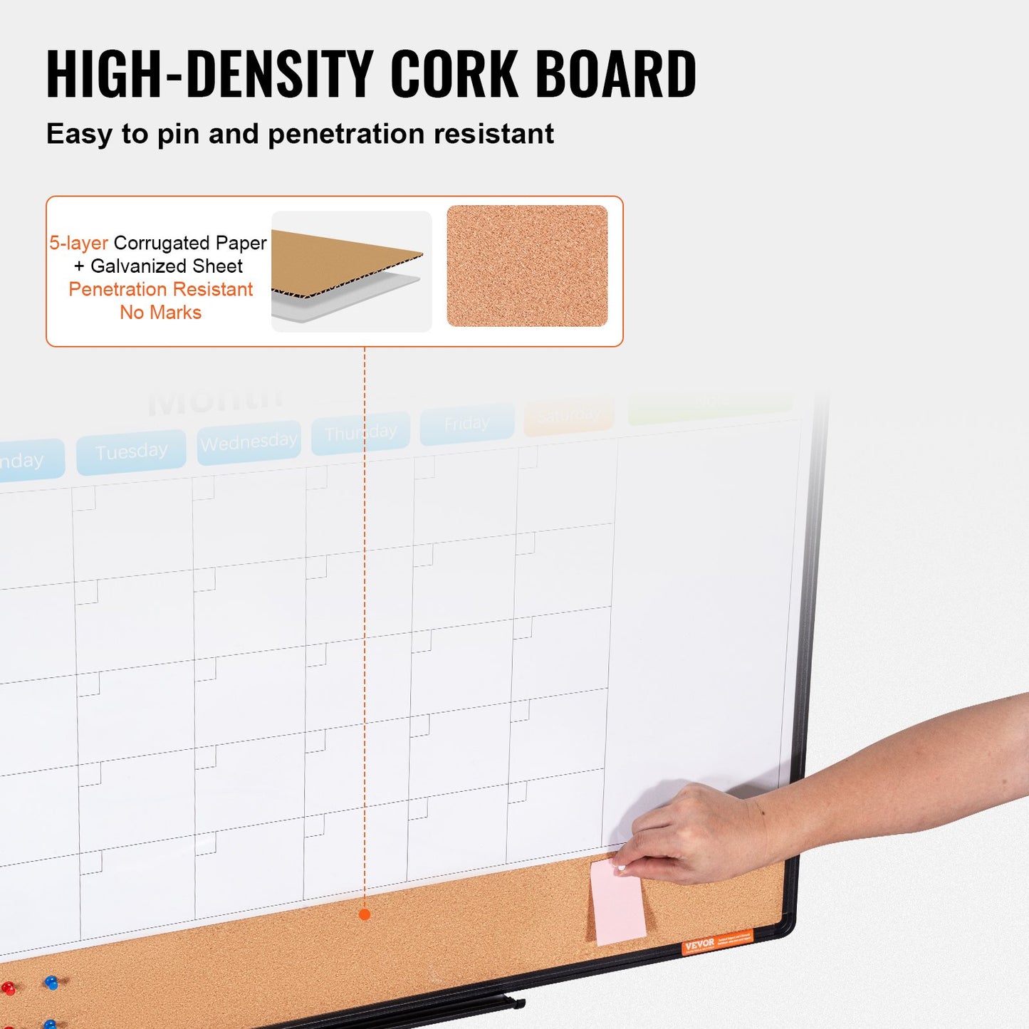 36"x24" Monthly Calendar Whiteboard &amp; Cork Board Combo with Aluminum Frame
