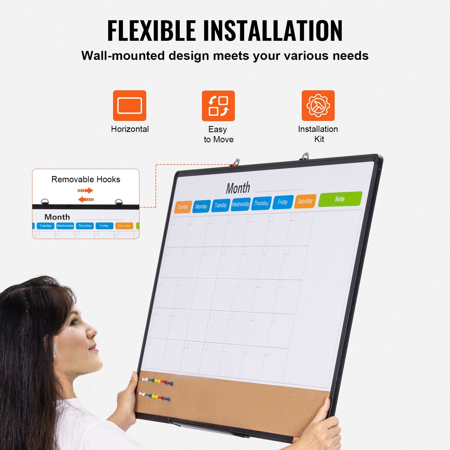 36"x24" Monthly Calendar Whiteboard &amp; Cork Board Combo with Aluminum Frame