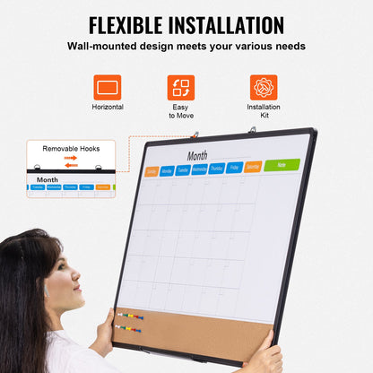 36"x24" Monthly Calendar Whiteboard &amp; Cork Board Combo with Aluminum Frame