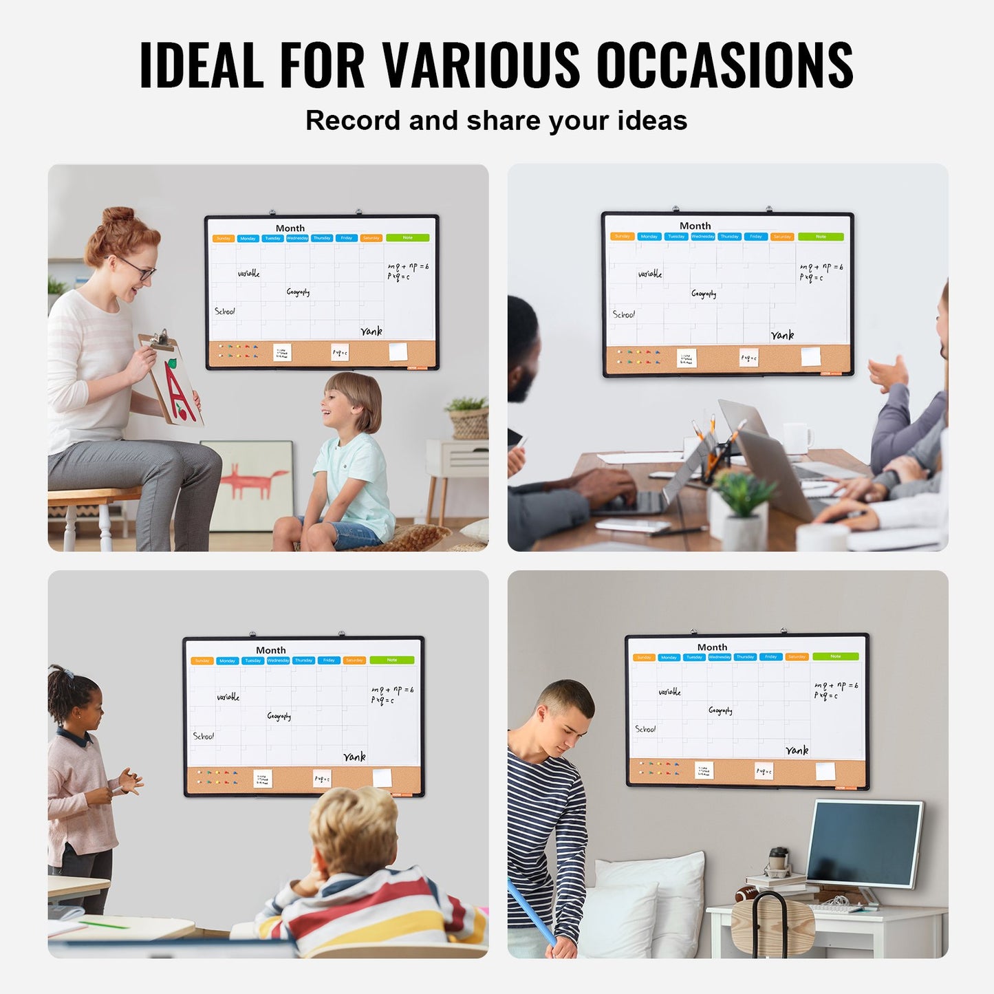 36"x24" Monthly Calendar Whiteboard &amp; Cork Board Combo with Aluminum Frame