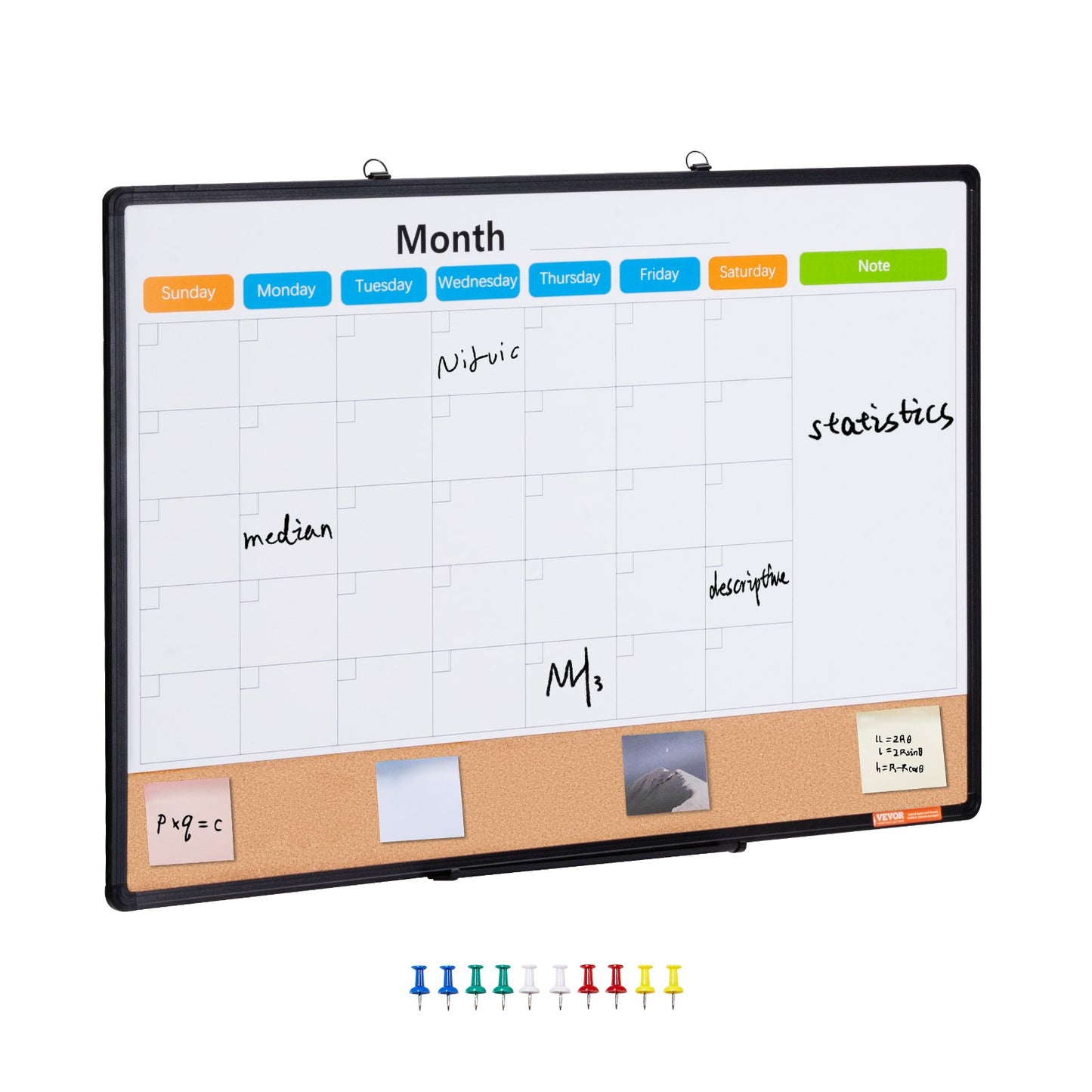 36"x24" Monthly Calendar Whiteboard &amp; Cork Board Combo with Aluminum Frame