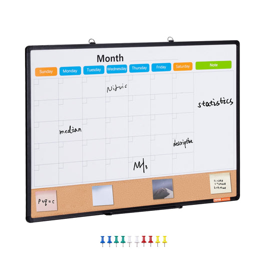 36"x24" Monthly Calendar Whiteboard &amp; Cork Board Combo with Aluminum Frame