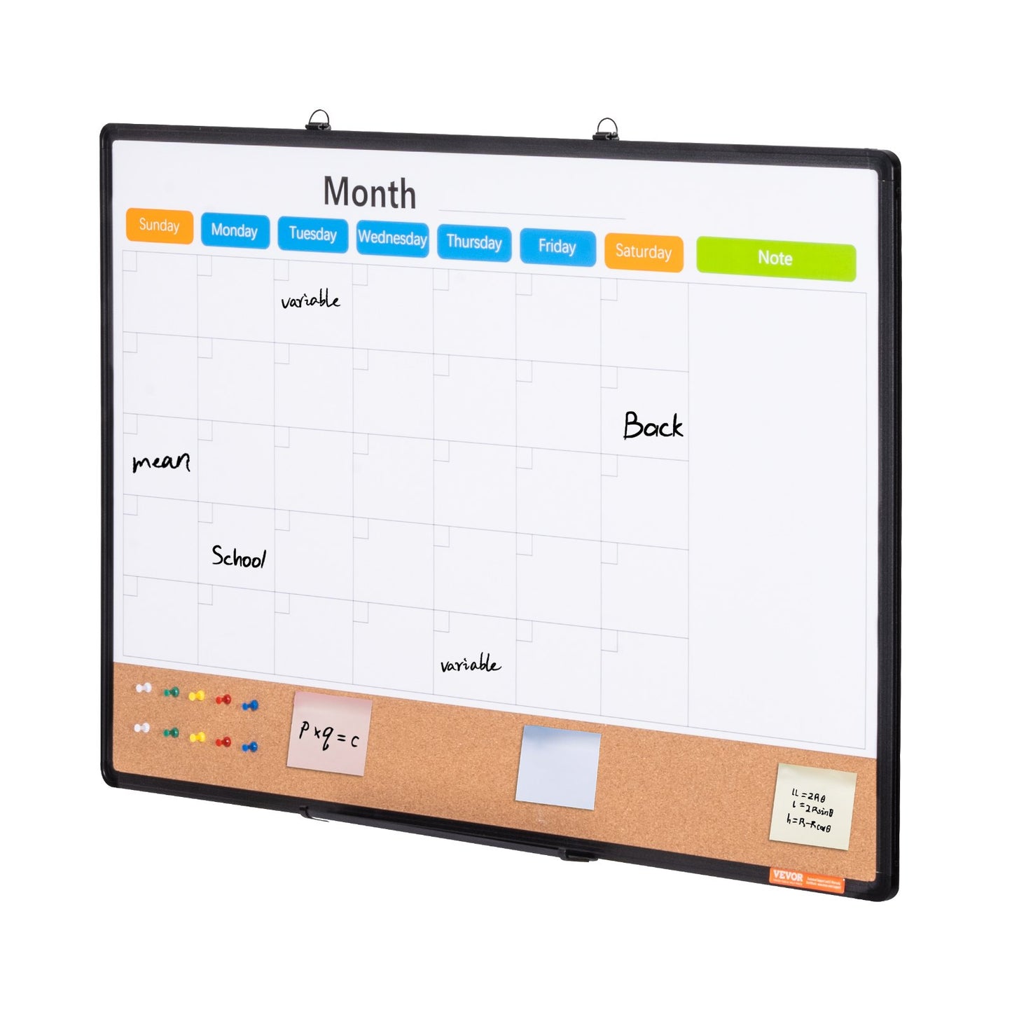 36"x24" Monthly Calendar Whiteboard &amp; Cork Board Combo with Aluminum Frame