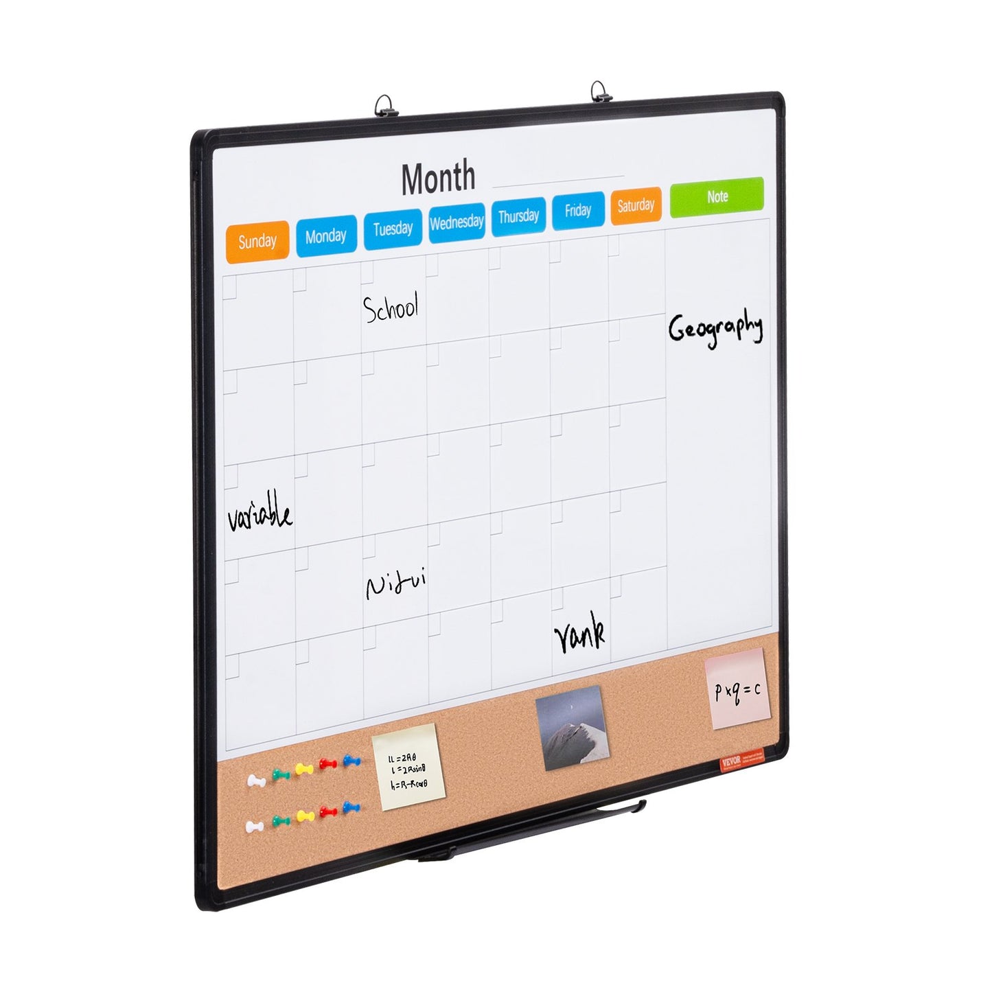 36"x24" Monthly Calendar Whiteboard &amp; Cork Board Combo with Aluminum Frame