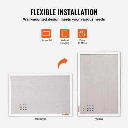 36"x24" White Cork Board with Linen Surface Wall Mounted Bulletin Board