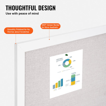 36"x24" White Cork Board with Linen Surface Wall Mounted Bulletin Board