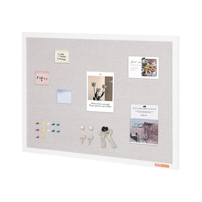 36"x24" White Cork Board with Linen Surface Wall Mounted Bulletin Board