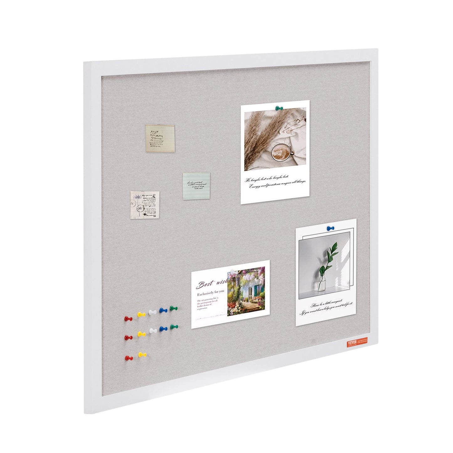 36"x24" White Cork Board with Linen Surface Wall Mounted Bulletin Board