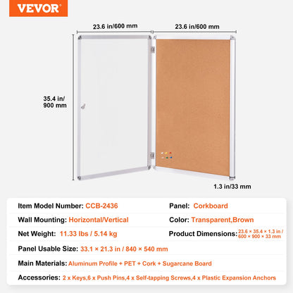 36"x24" sluten korktavla med aluminiumram låsbar anslagstavla