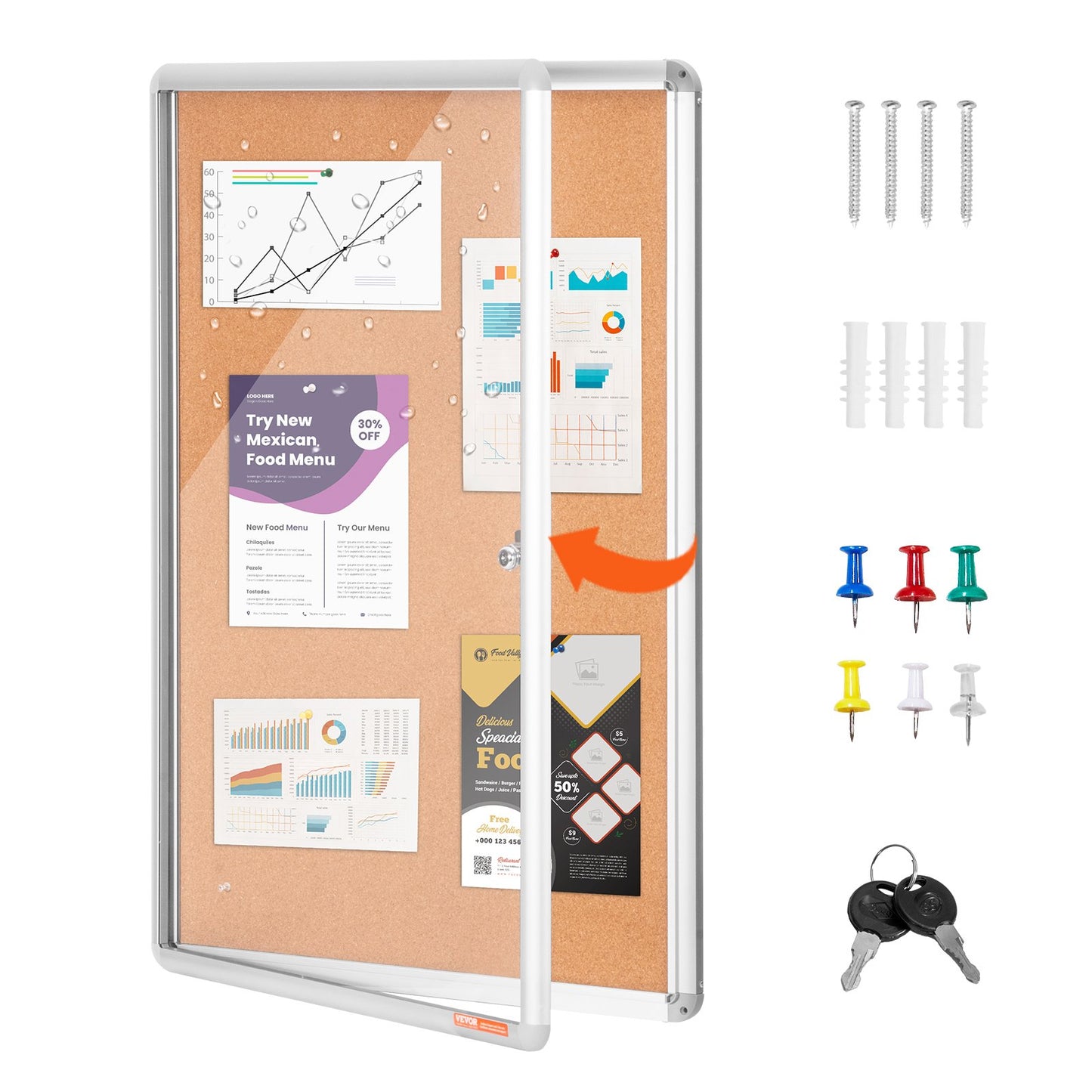 36"x24" sluten korktavla med aluminiumram låsbar anslagstavla