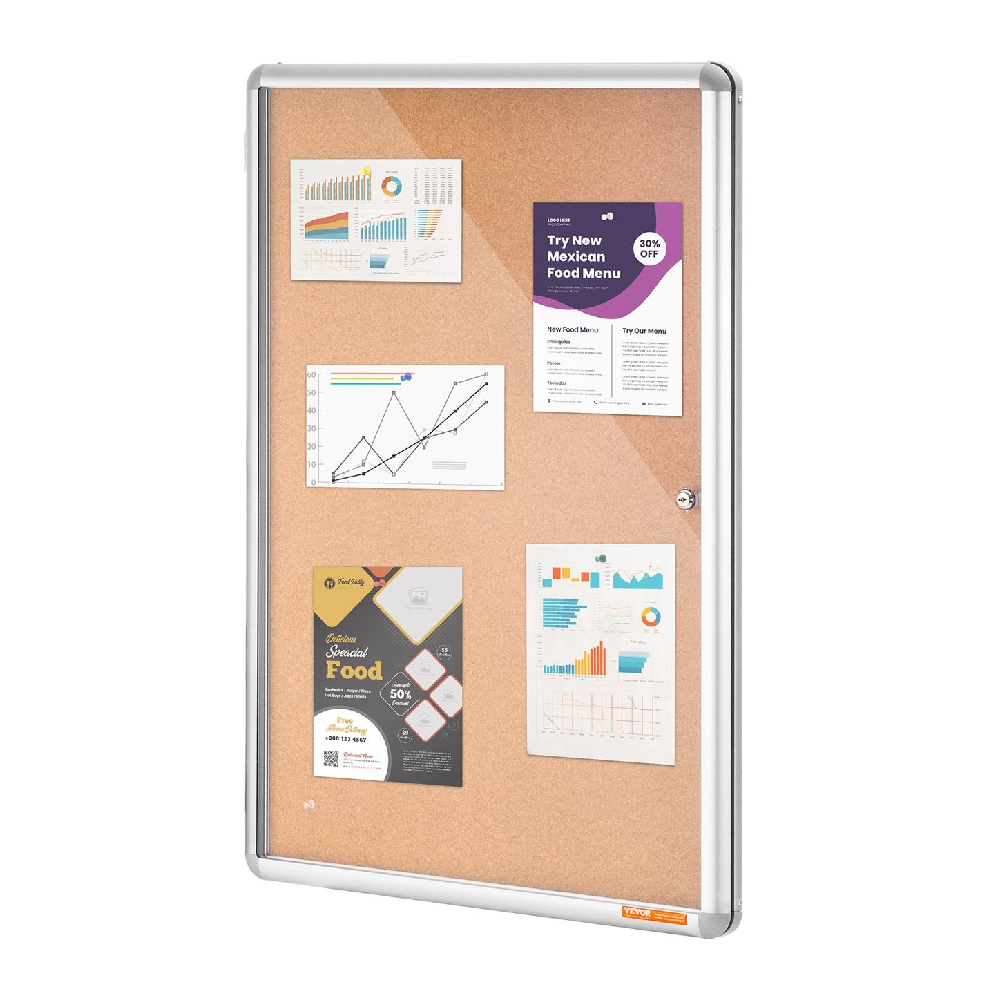 36"x24" sluten korktavla med aluminiumram låsbar anslagstavla