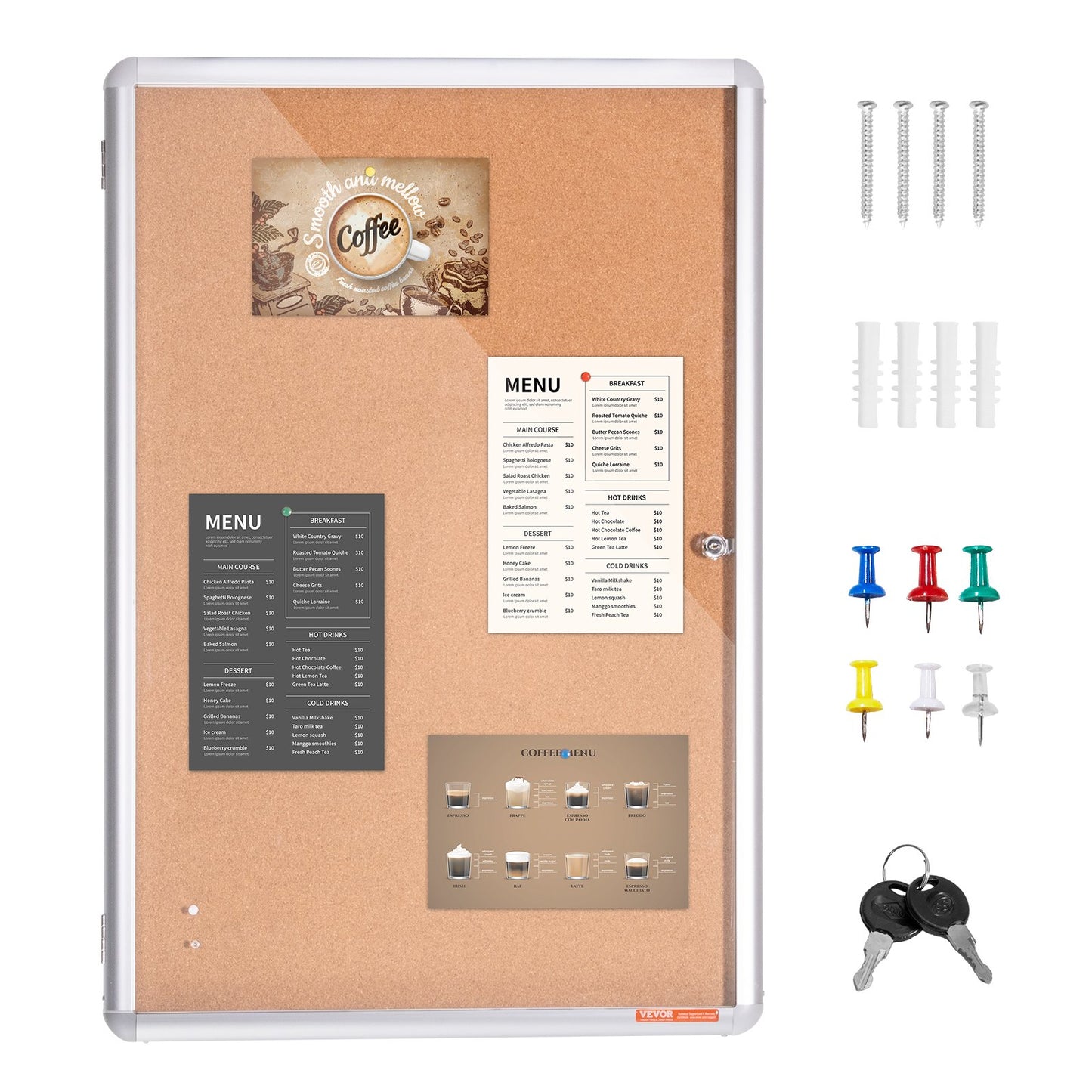 36"x24" sluten korktavla med aluminiumram låsbar anslagstavla