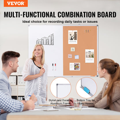 48" x 36" Whiteboard & Cork Board Combo med aluminiumram för skolhem