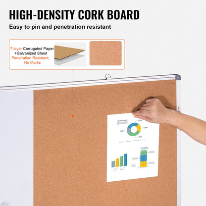 48" x 36" Whiteboard & Cork Board Combo med aluminiumram för skolhem