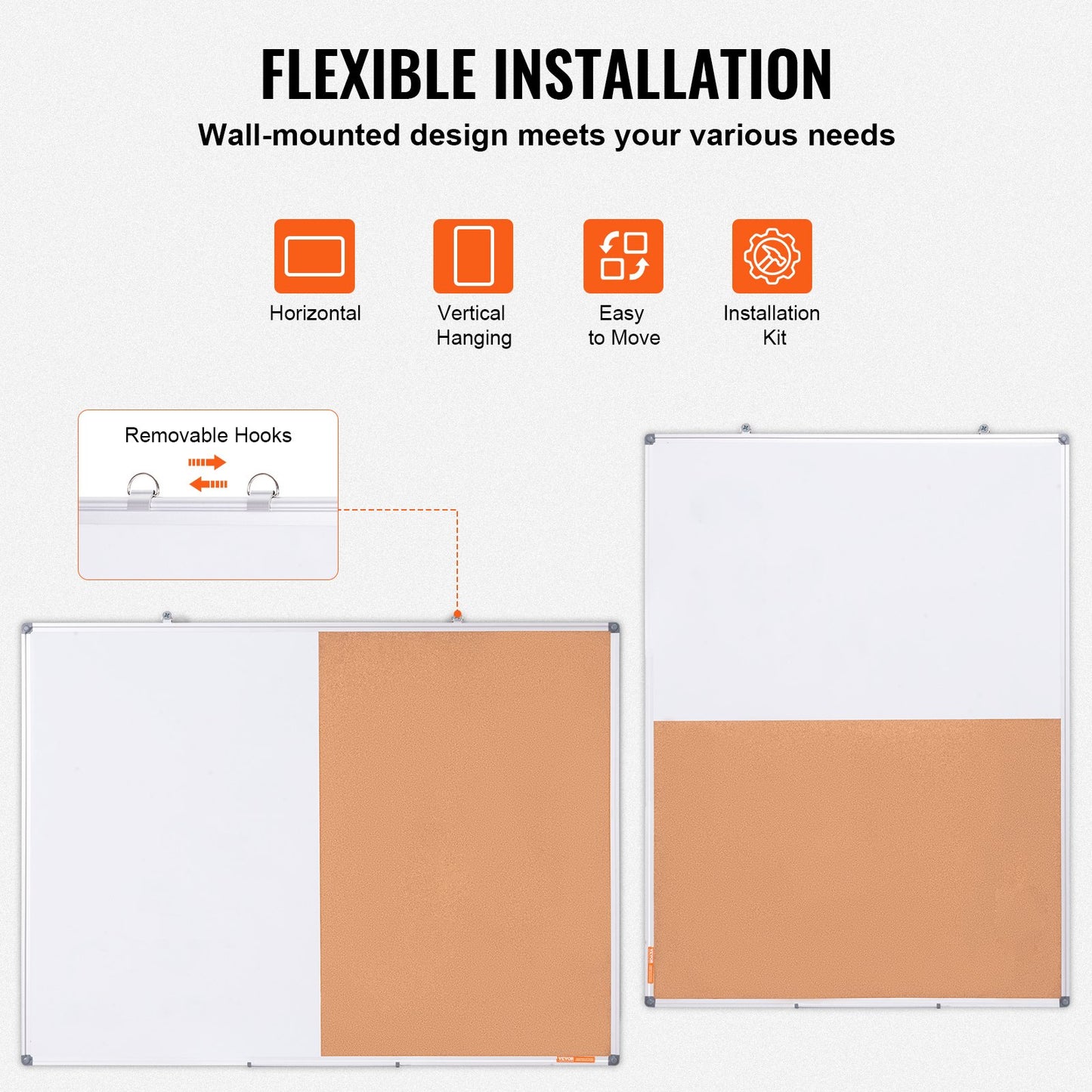 48" x 36" Whiteboard & Cork Board Combo med aluminiumram för skolhem