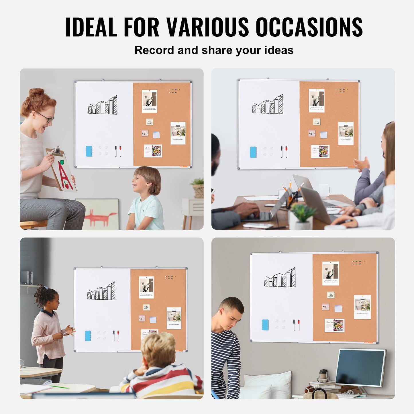 48" x 36" Whiteboard & Cork Board Combo med aluminiumram för skolhem