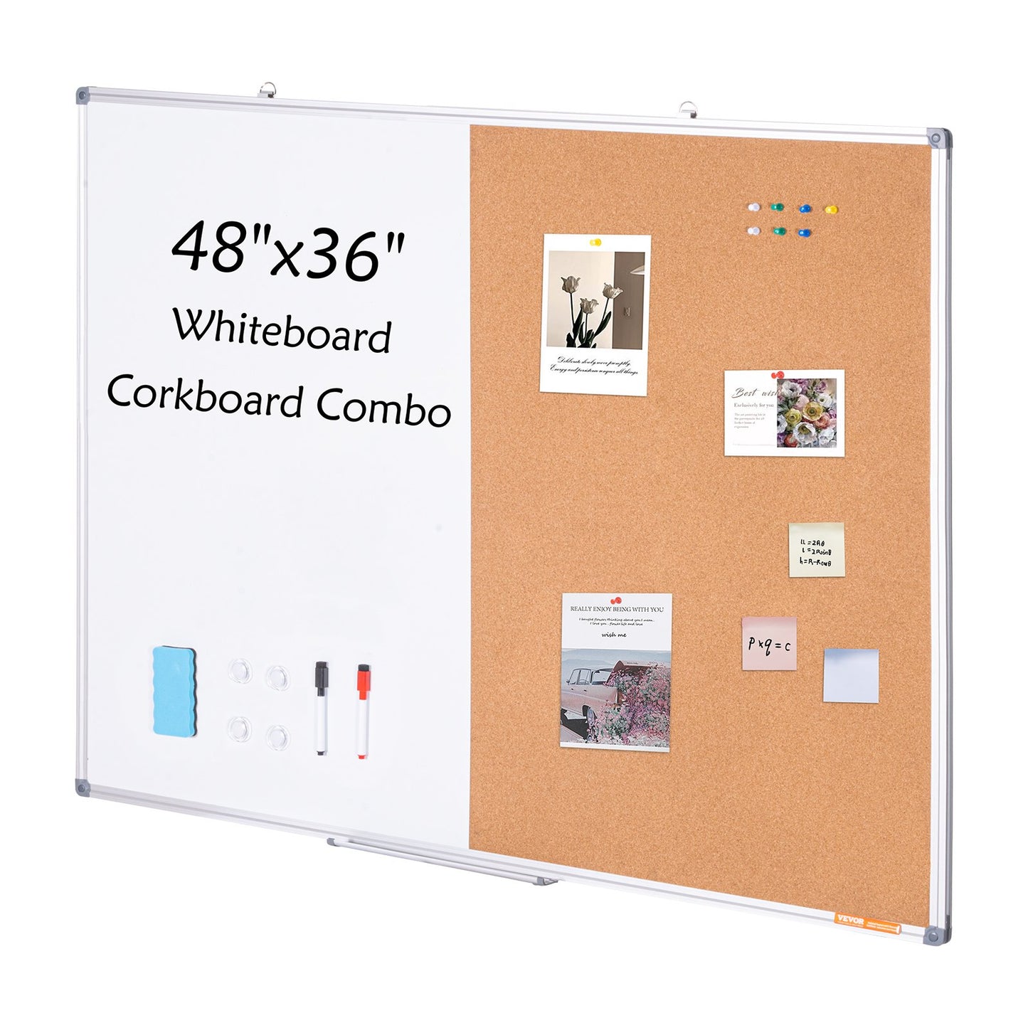 48" x 36" Whiteboard & Cork Board Combo med aluminiumram för skolhem