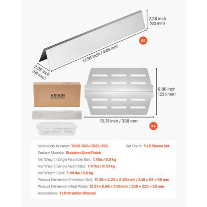 Smaksättningsstänger och värmeavvisare, 44 cm grillreservdel, för Weber Genesis 300-seriens grillar, inklusive E310 E320 E330 S310 S320 S330, tjockare värmeplatta i rostfritt stål, 7-pack |  EU