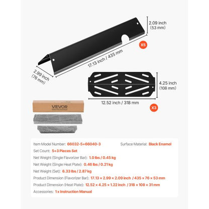 Smaksättningsstänger och värmeavvisare, 44 cm grillreservdel, för Weber Genesis ll 310 315 335 340, E/S 325s, ES/SX 325s, E/S 335, EX/SX/EPX-335 grillar, porslinsemaljerat stål, 8-pack |  EU