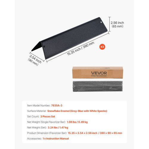 Smaksättningsbarer, 39 cm grillreservdel, för Weber Spirit I & II 200-seriens grillar, inklusive Spirit II E-210, II E-220, II S-210, E-210, S-210, Porslinsemaljerad stålvärmeplatta, 3-pack |  EU