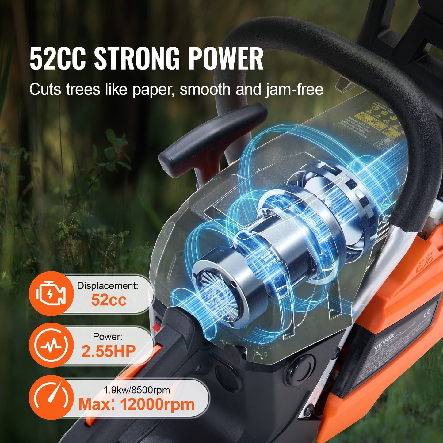 52CC 18" Gasoline Chainsaw Gas Powered Wood Cutting Engine Gas Chainsaw