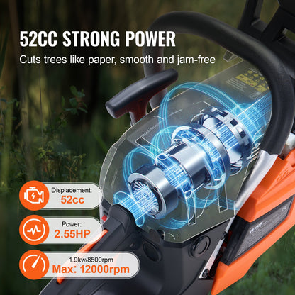 52CC 18" Gasoline Chainsaw Gas Powered Wood Cutting Engine Gas Chainsaw