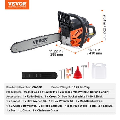 58CC 20" Gasoline Chainsaw Gas Powered Wood Cutting Engine Gas Chainsaw