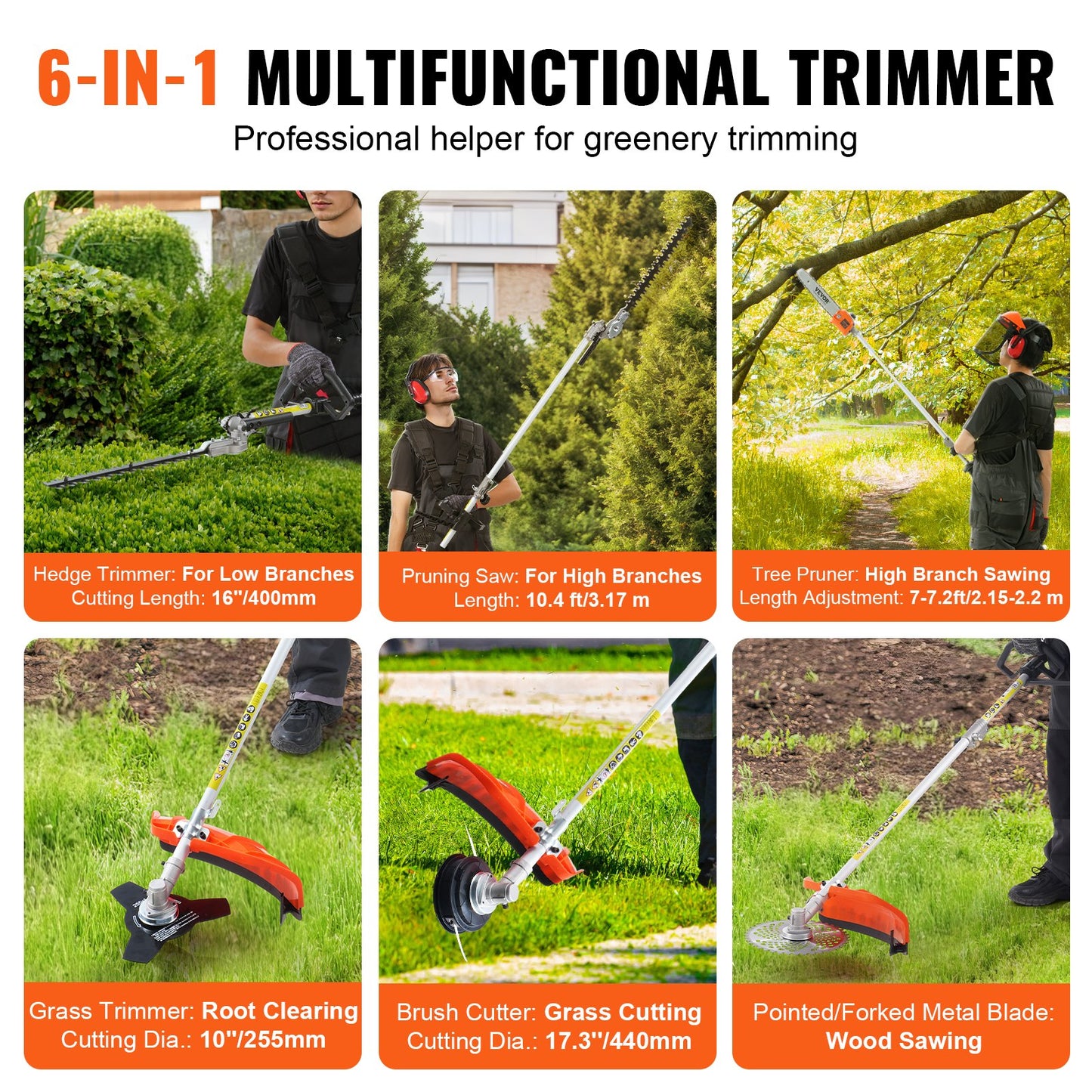 6-in-1 Multifunctional Trimming Tools Gas Hedge Trimmer 43CC Weed Eater