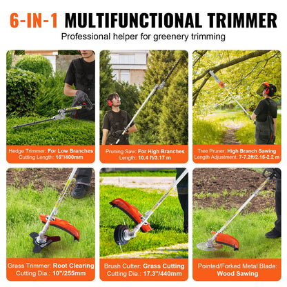 6-in-1 Multifunctional Trimming Tools Gas Hedge Trimmer 43CC Weed Eater