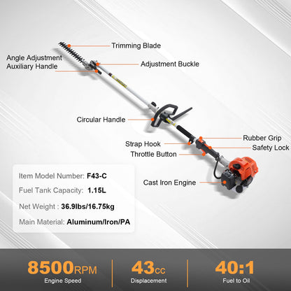 6-in-1 Multifunctional Trimming Tools Gas Hedge Trimmer 43CC Weed Eater